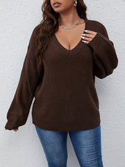 Casual Sweater Women's Plus Knitted Long Sleeve V Neck Pullover