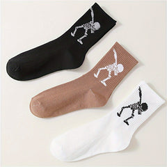 3 Pairs Skull Print Socks Halloween Crew Socks Women's Stockings