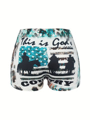 American Flag & Graphic Print Skinny Shorts Women's Clothing