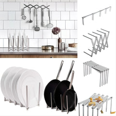 Adjustable Kitchen Pot & Pan Organizer Rack Stainless Steel Storage