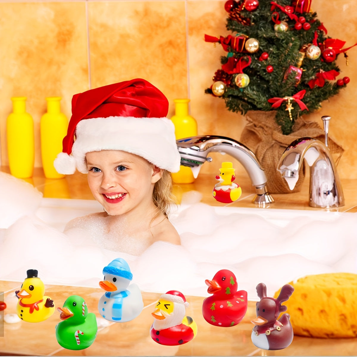 15Pcs Christmas Rubber Ducks Mini Duckies Bath Toys