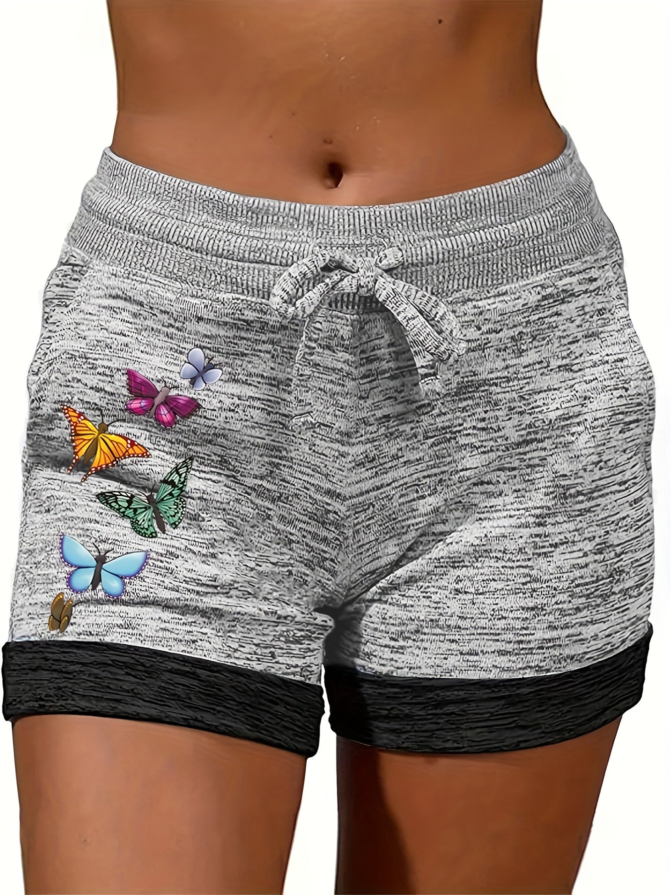 Butterfly Pattern Drawstring Shorts for Women