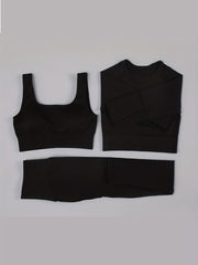 Rib Knit Yoga Set High Stretch Long Sleeve Top & Leggings Sports Suit