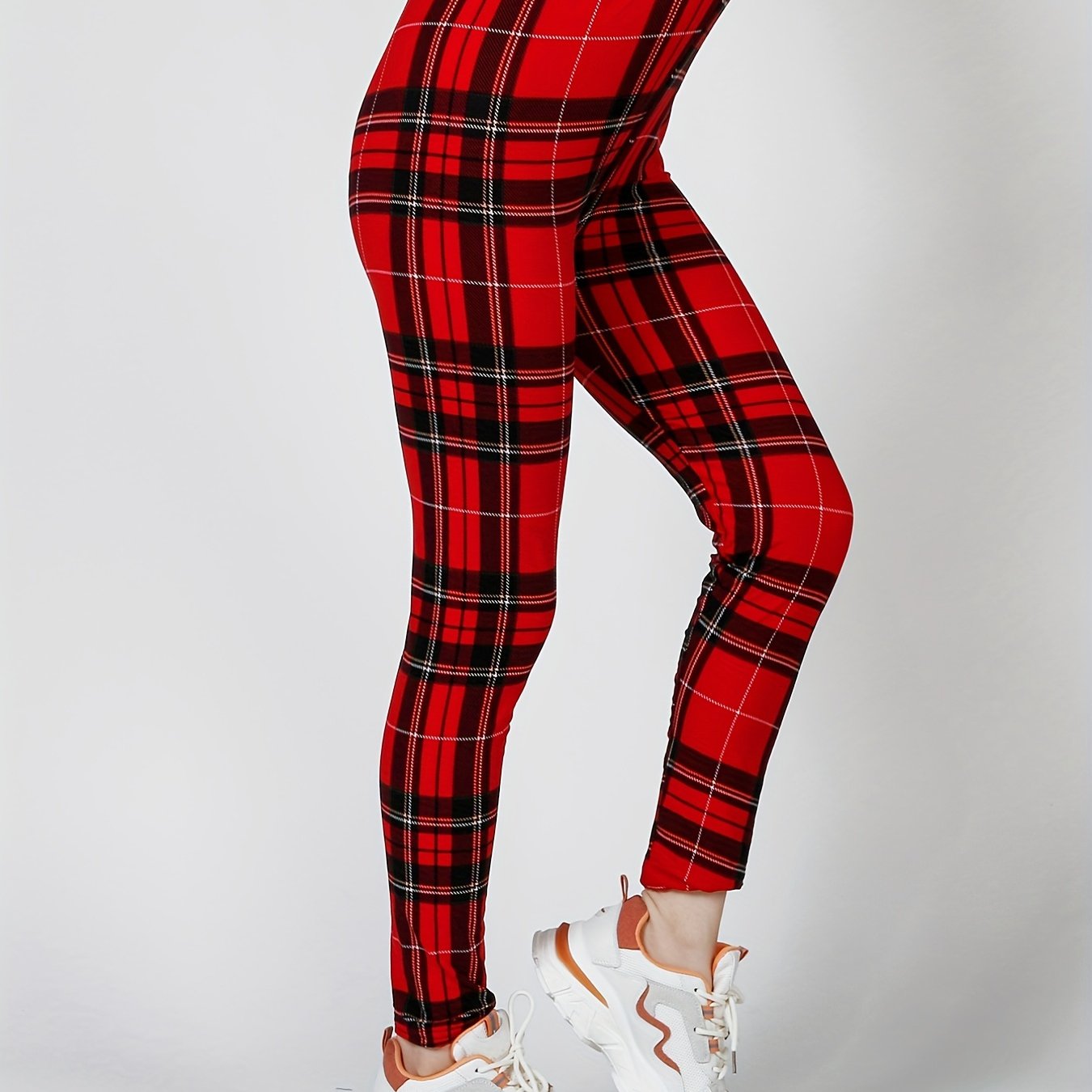 Plaid Slim Leggings High Waist Elastic Bottoms Women's Clothing