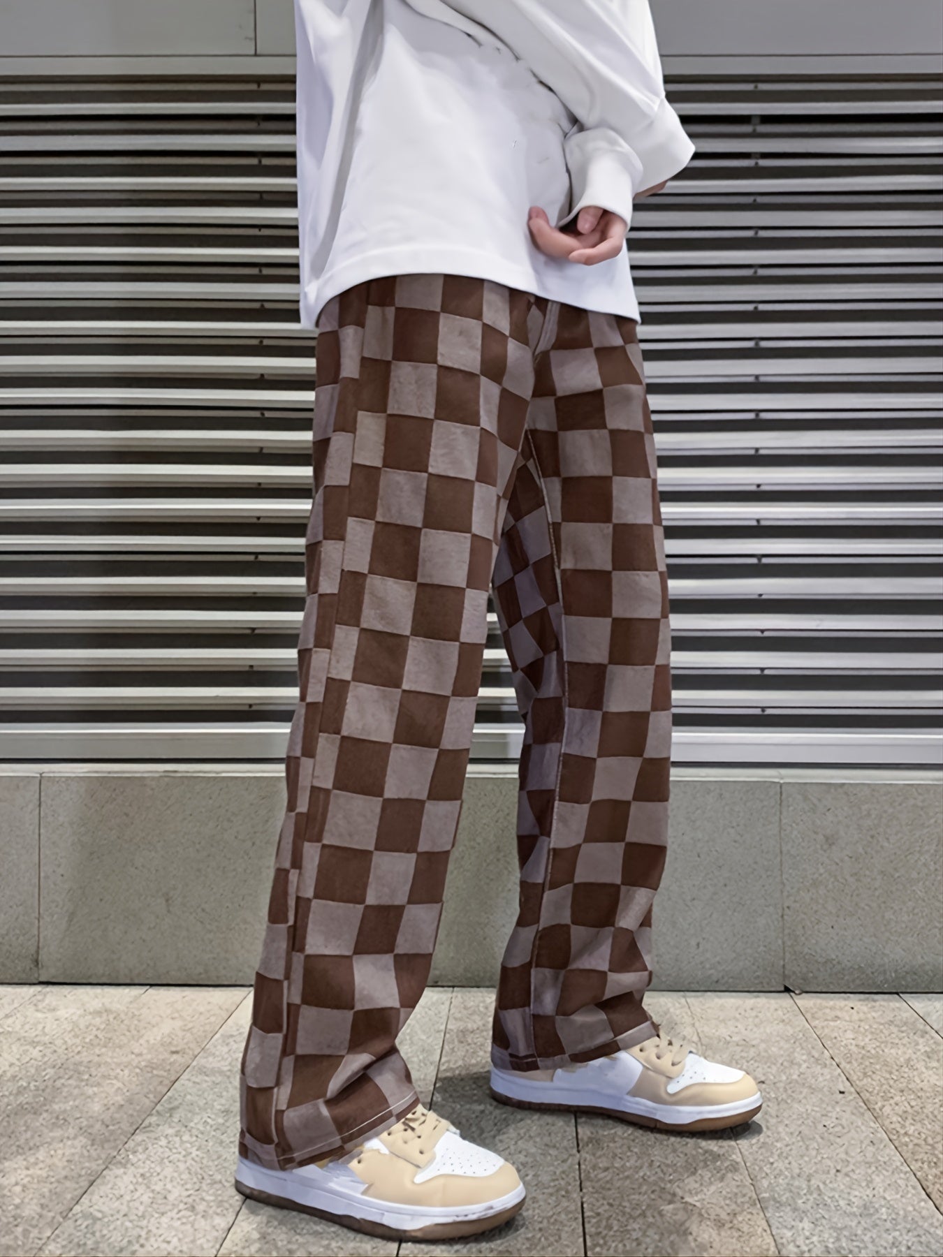 Men's Casual Plaid Loose Straight Cotton Jeans For Christmas