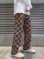 Men's Casual Plaid Loose Straight Cotton Jeans For Christmas
