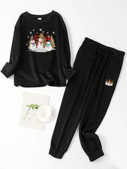 Women's Plus Christmas Tree & Snowman Fleece Pajamas Set