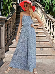 Floral Wide Leg Jumpsuit Boho Cinched Waist