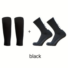 2pairs Outdoor Sports Football Socks & Calf Sleeves Set