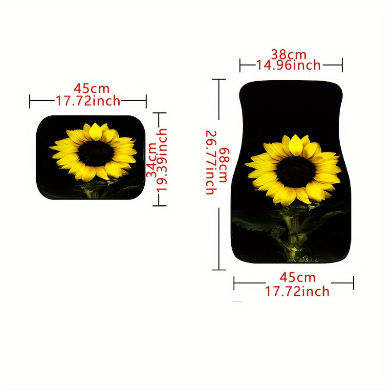 4pcs 3D Sunflower Car Floor Mats - Water Absorbent, Non-Slip, Stain Resistant