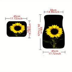 4pcs 3D Sunflower Car Floor Mats - Water Absorbent, Non-Slip, Stain Resistant