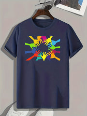 Colorful Hands Print Men's Graphic T-shirt for Summer