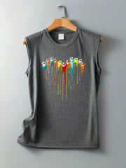 Colorful Paw Print Crew Neck Tank Top Women's Clothing