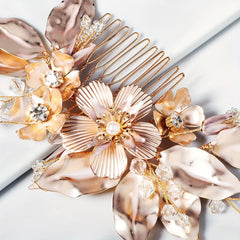 Flower Charm Hair Comb Rhinestone & Pearl Bridal Hair Pin