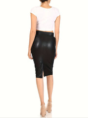 Casual Skirt Women's Plus Solid Faux Leather Midi Skirt