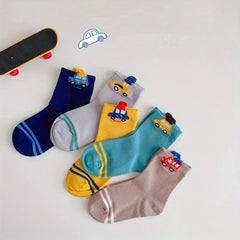Boys Cartoon Car Pattern Breathable Socks