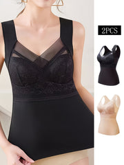 2pcs Lace V Neck Tank Tops Sleeveless Thermal Underwear