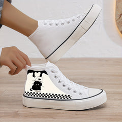 Cat Print Plush Lined Thermal Chunky Canvas Sneakers