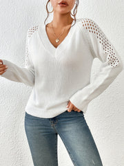 Women's V Neck Cutout Shoulder Sweater