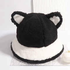 Women's Winter Furry Bucket Hat with Panda Bear Stitching