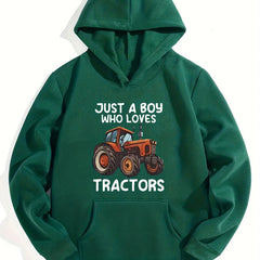 TRACTOR Letter Print Boys Hooded Sweatshirt