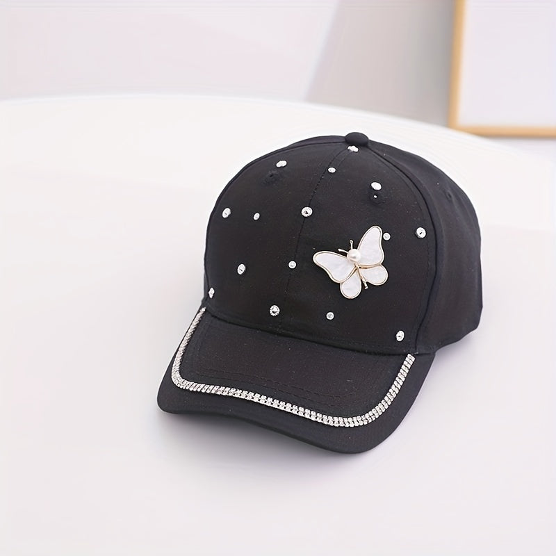 Kids Sunshade Baseball Cap with Rhinestone Butterfly