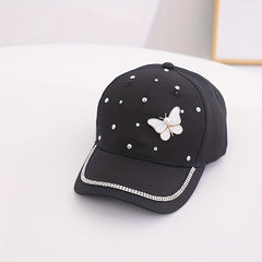 Kids Sunshade Baseball Cap with Rhinestone Butterfly