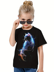 Girls Boys 3D Cat Graphic Short Sleeve T shirt Breathable Comfy Pullover Tops