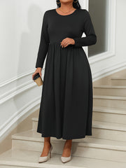 Maxi Dress Long Sleeve Round Neck Solid