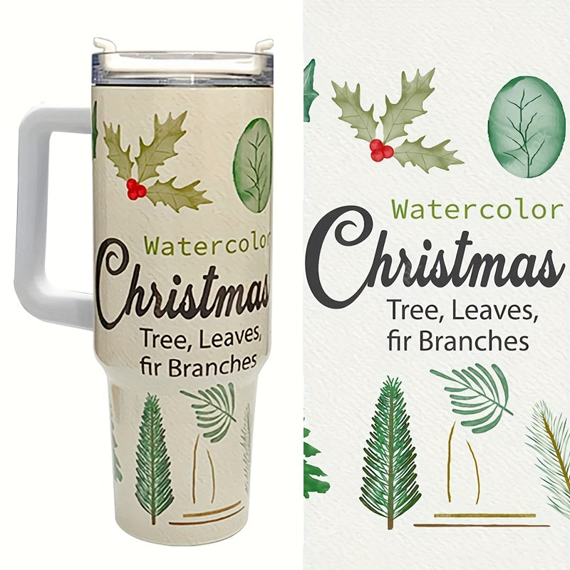 40oz Christmas Tumbler Cup w/ Handle & Straw Lid