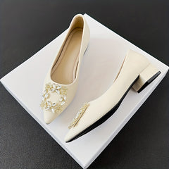 Rhinestone Decor Point Toe Slip On Low Heel Shoes