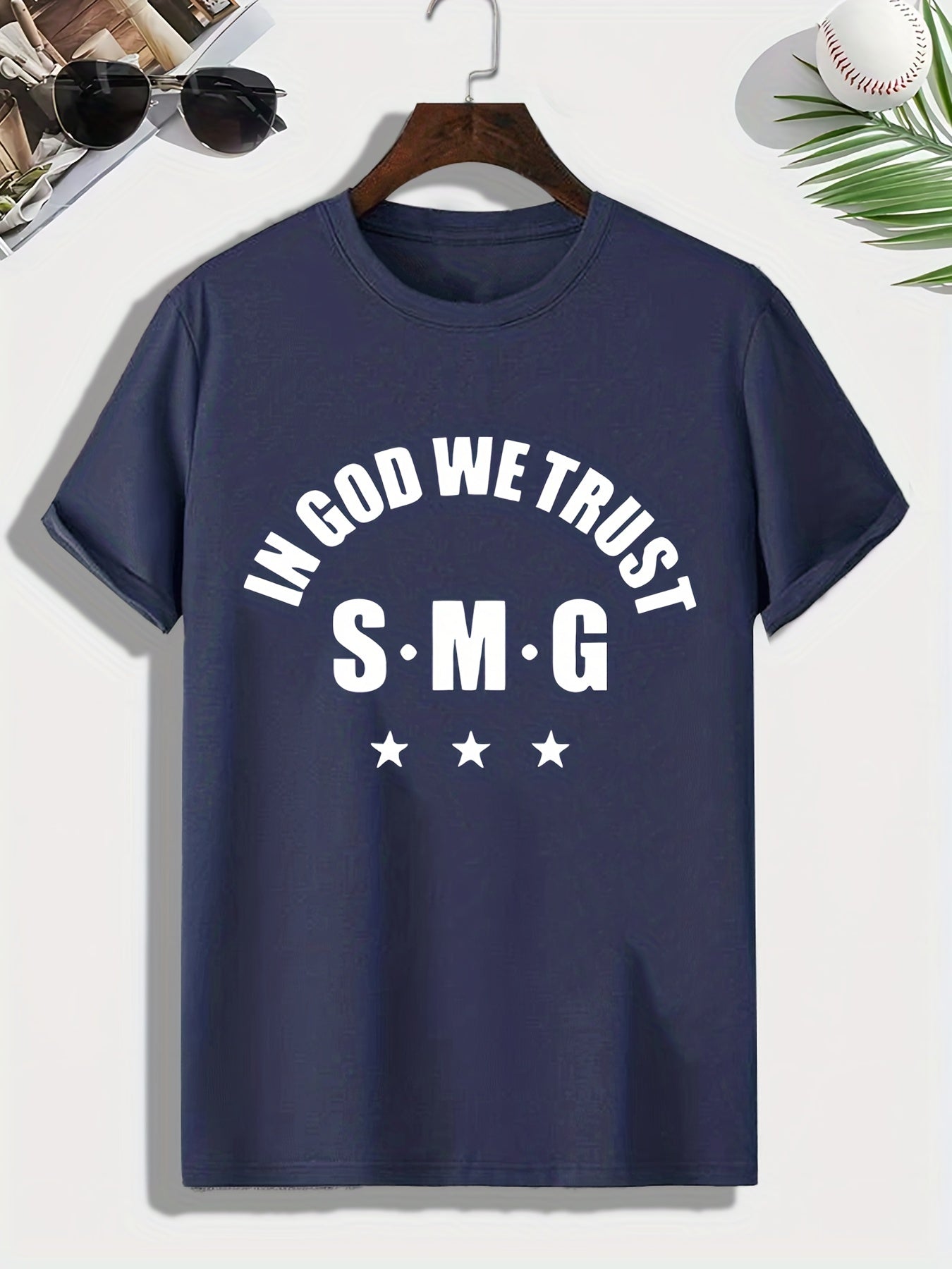 Men's In God We Trust Print T shirt Active Comfy Slightly Stretch Crew Neck Tee