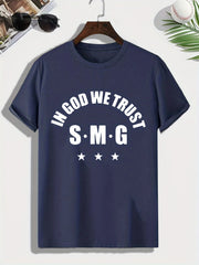 Men's In God We Trust Print T shirt Active Comfy Slightly Stretch Crew Neck Tee