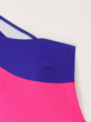 Women's Plus Colorblock One Shoulder One Piece Swimsuit