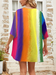 Rainbow Print Half Sleeve Cover Up Cardigan Open Front Vacation Kimono