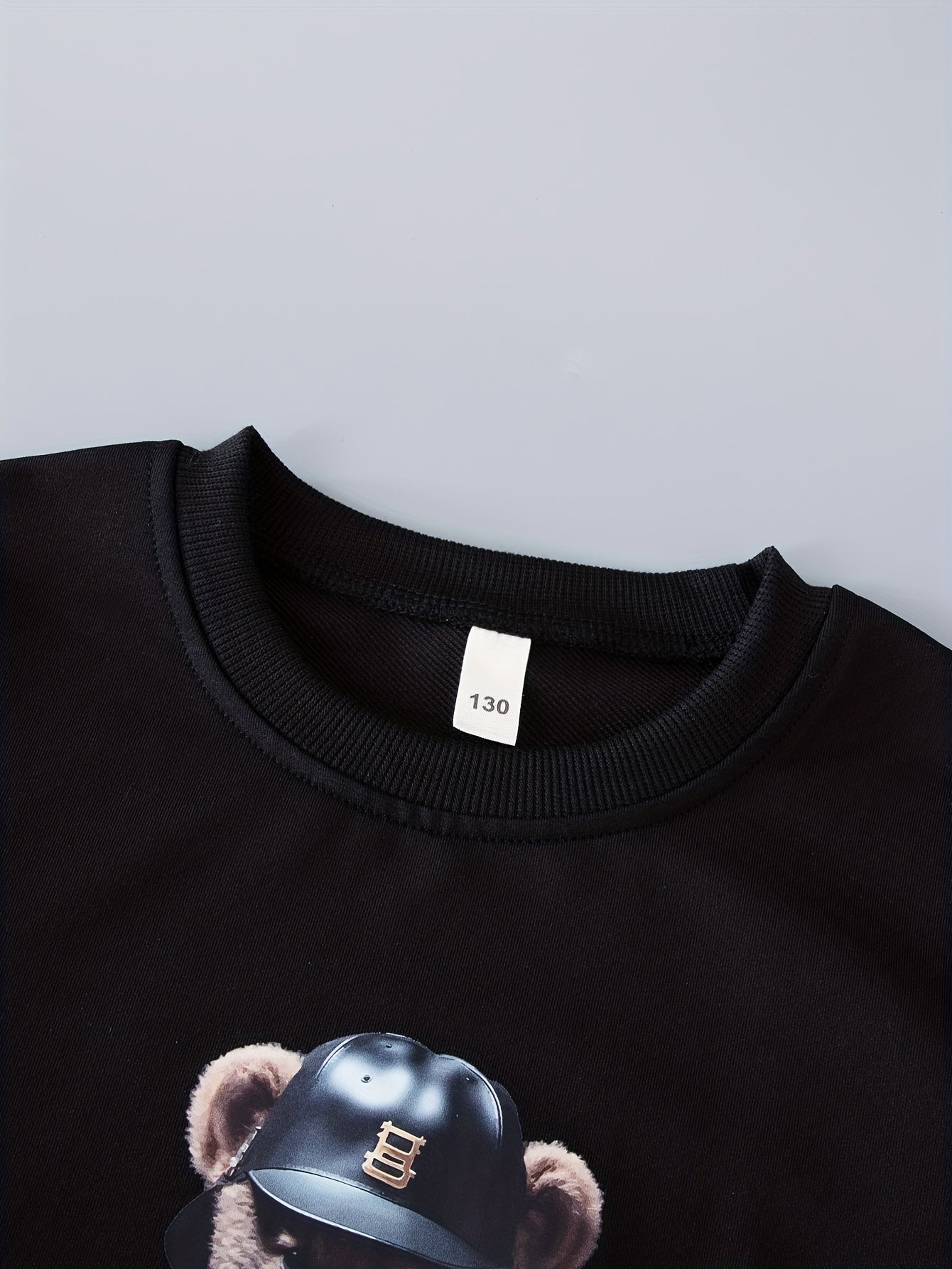 Bear Print Boys Casual Pullover Sweatshirt Long Sleeve Crew Neck Tops