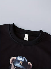 Bear Print Boys Casual Pullover Sweatshirt Long Sleeve Crew Neck Tops
