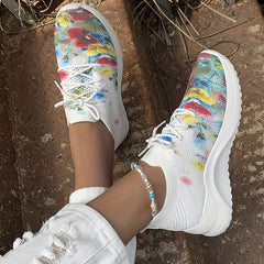 Floral Print Sock Sneakers Lace Up Low Top Sports Shoes