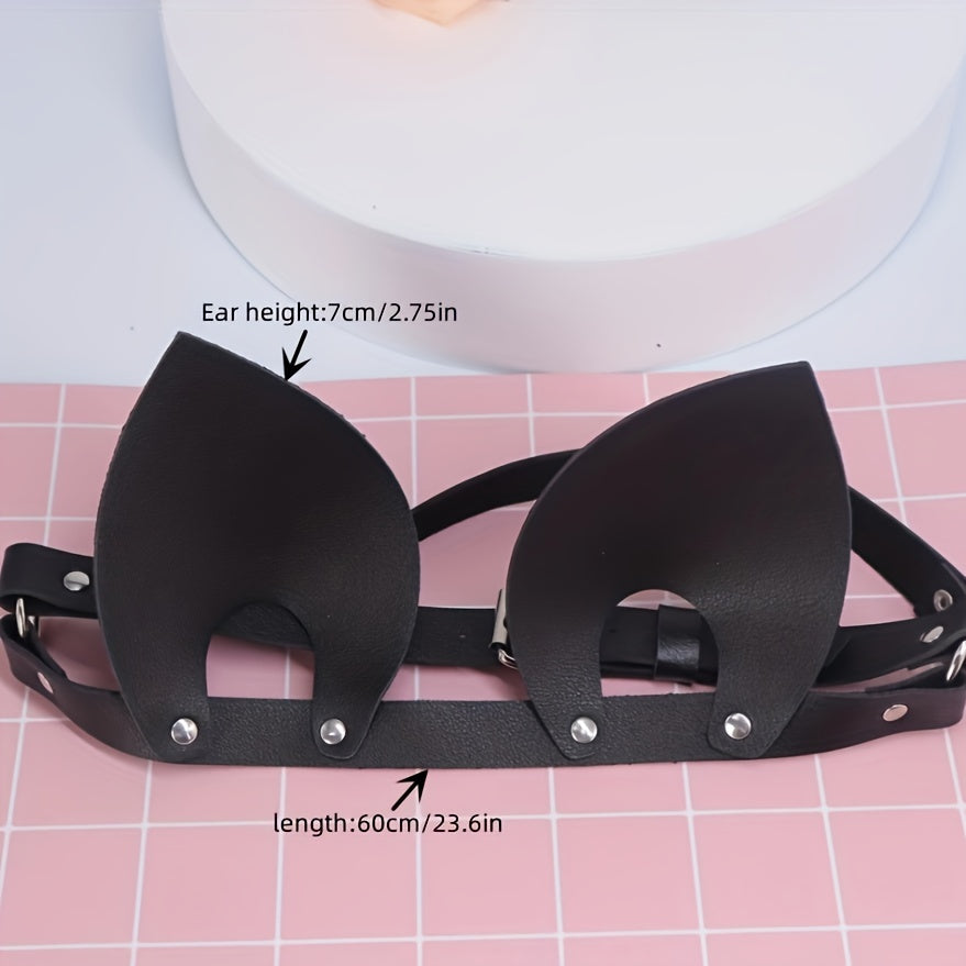 Punk Cat Ears Leather Masks Cosplay Party Halloween Studded Eye Mask