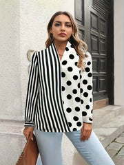 Colorblock & Polka Dot Long Sleeve Top
