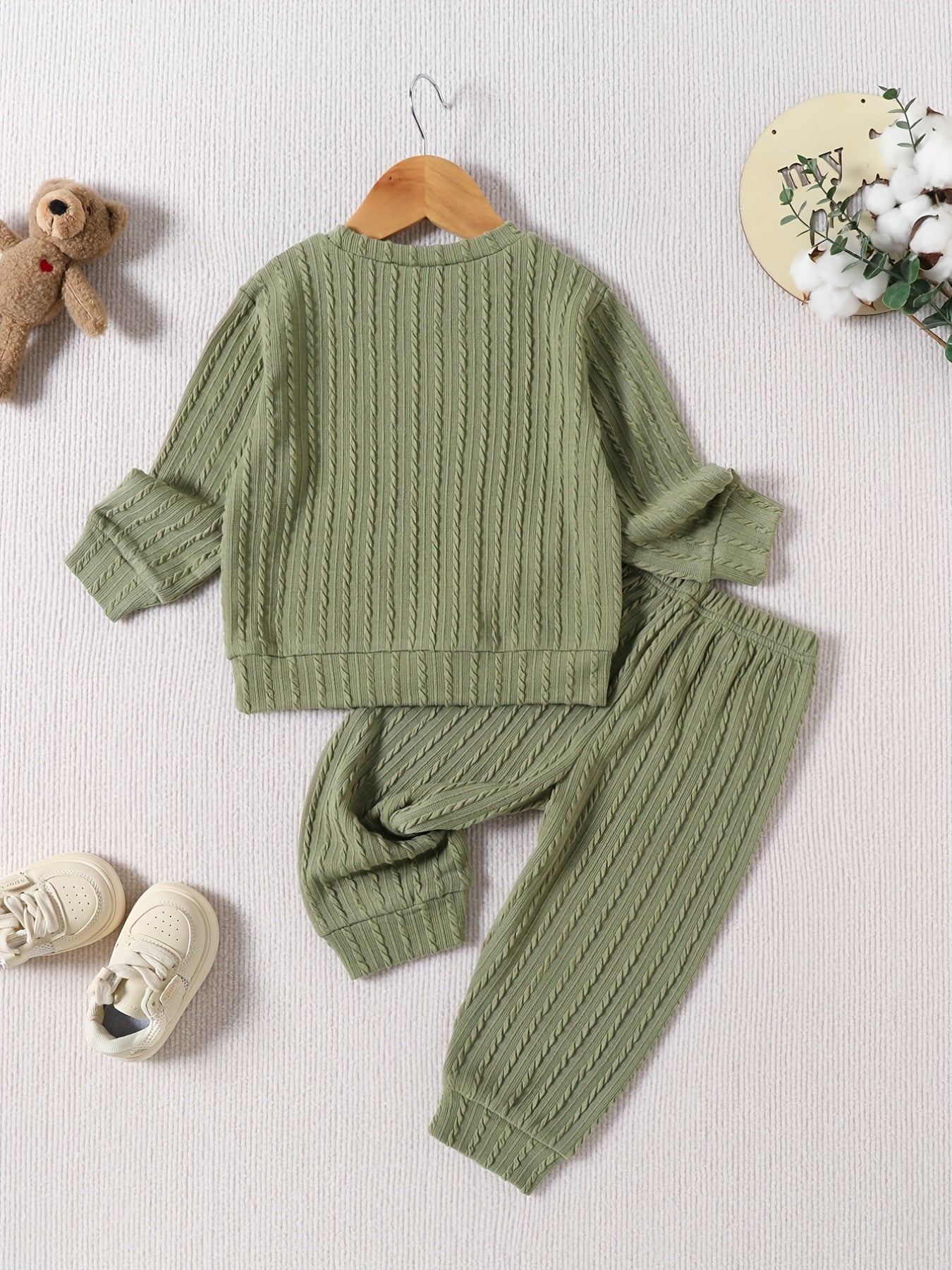 Toddler Girl's Knitted Jacquard 2pcs Outfit Set Solid Casual Clothes