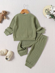 Toddler Girl's Knitted Jacquard 2pcs Outfit Set Solid Casual Clothes