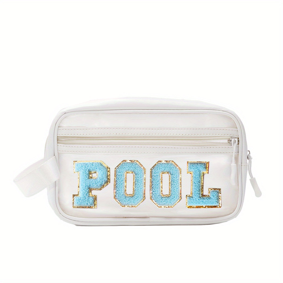 Transparent Cosmetic Bag with Chenille Letter Patch for Women and Teens