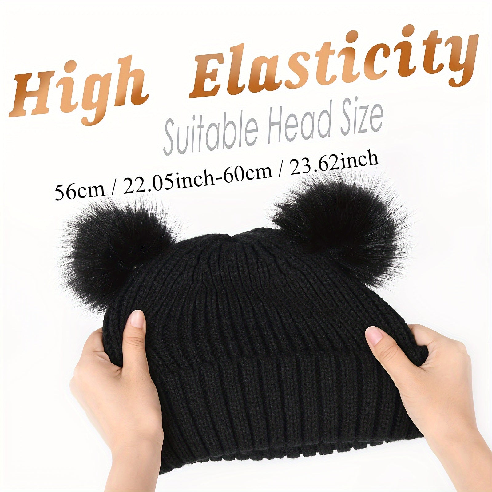 Velvet Bear Beanie With Pom - Women's Warm Knit Hat
