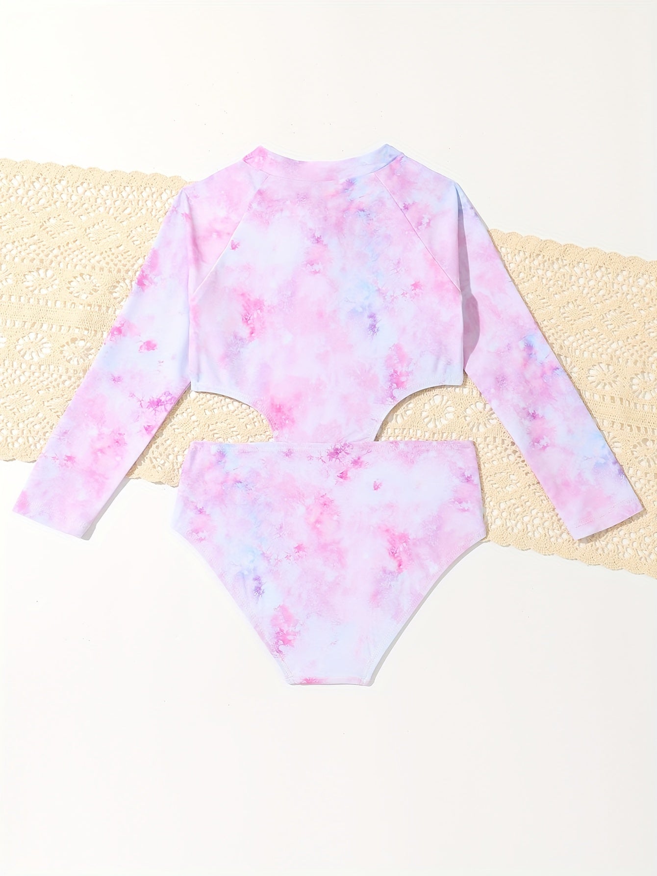 Sweet Tie Dye Long Sleeve Swimsuit for Toddler Girls