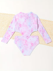Sweet Tie Dye Long Sleeve Swimsuit for Toddler Girls