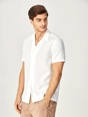 Men's Casual Short Sleeve Cotton Shirt for Summer Vacation