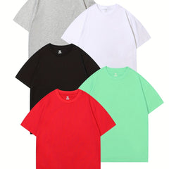 5 Unisex Cotton T-shirts in Various Colors Crew Neck Tee for Kids Summer Wear