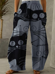 Butterfly Print Wide Leg Mid Rise Pants Women's Plus Street Style