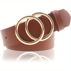 3pcs Double O shaped Buckle PU Leather Belt Pants Decorative Accessories
